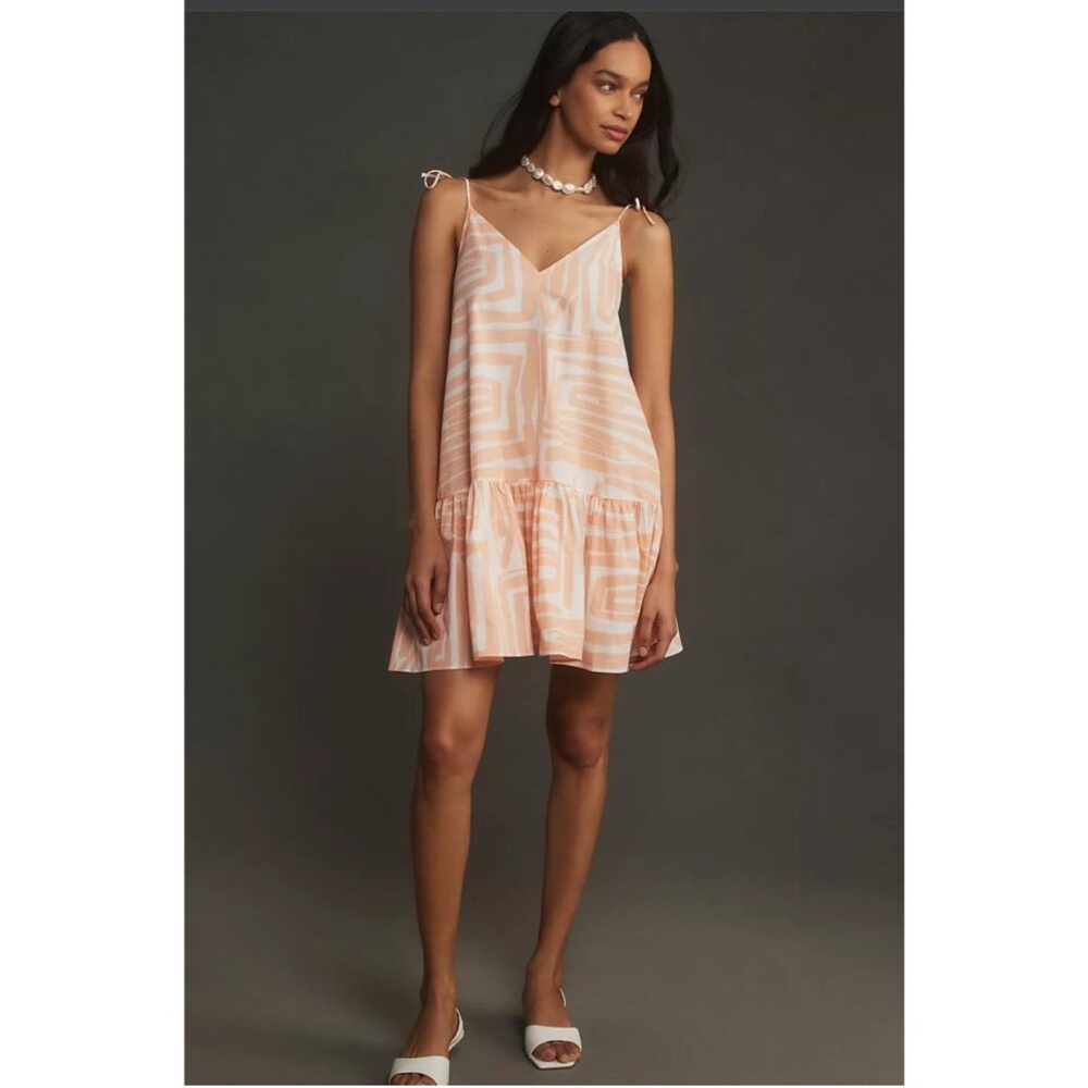NWT Maeve Flounce Peach White Cotton Mini Dress - Small